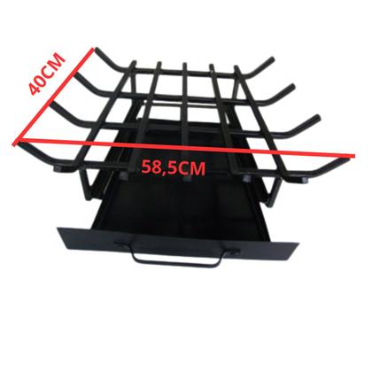 Imagem de Grelha C/ Gaveta De Canto P/ Lareira Ferro Preto Media 58,5x40x28 CM