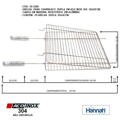 Imagem de Grelha Chur Aço Inox Dupla 50L X 50C Cm Cabo Revestido HANNAH