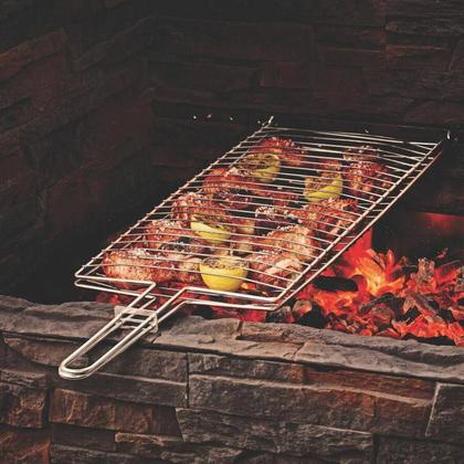 Imagem de Grelha Dupla em Aço Inox Abre e Fecha para Churrasqueira Churrasco Tramontina 31x18cm