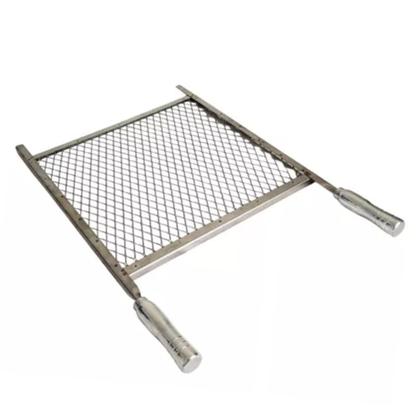 Imagem de Grelha Para Churrasqueira Em Tela Goyana Aço Inox 50x40 Churrasco Cabo Aluminio