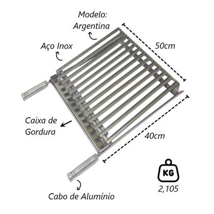 Imagem de Grelha Parrilha Argentina Aço Inox com Caixa Gordura 50x40cm