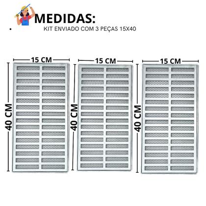 Imagem de Grelha Ralo Quintal Alumínio 15x140 com Tela Anti Insetos em Módulos ( 1 15cm x 40cm + 2 15cm x 50cm)