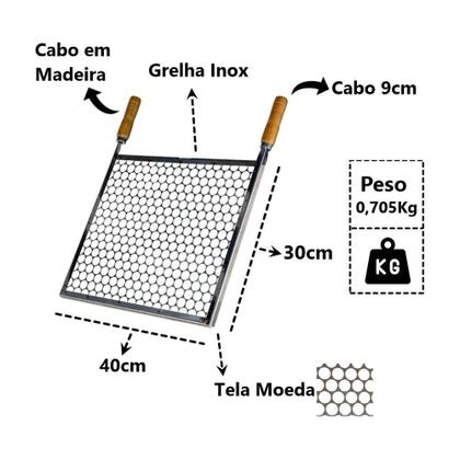 Imagem de Grelha Retangular Inox Tela Moeda Para Churrasqueira 40x30cm.