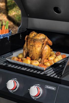 Imagem de Grelha Tramontina Cosmos para Frango em Aço Inox com Recipiente para Temperos 38 x 32 cm
