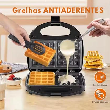 Imagem de Grill 4 em 1 Waffle Sanduicheira Grill Donuts Antiaderente 110v e 220v