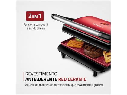 Imagem de Grill e Sanduicheira Press Grill Red Ceramic PG-01-RC Vermelho e Preto 1000W Mondial