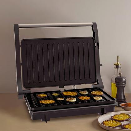Imagem de Grill E Sanduicheira Unitermi Press Grill Gourmet Ceramic Inox Tostex Inox 1000w