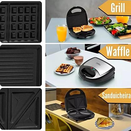 Imagem de Grill, Sanduicheira e Waffle - Britânia 3 Chapas 750W Limpa Facil