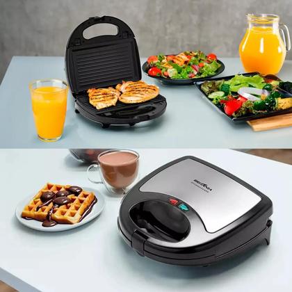 Imagem de Grill Sanduicheira Waffle 3 Em 1 750w Inox Britania Não Gruda Chapa Removível