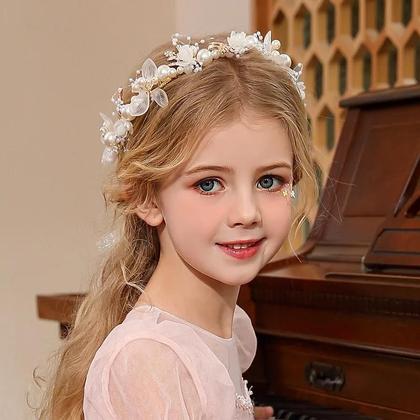 Imagem de Grinalda de Flores Boêmia com Pérolas - Tiara de Cabelo para Meninas