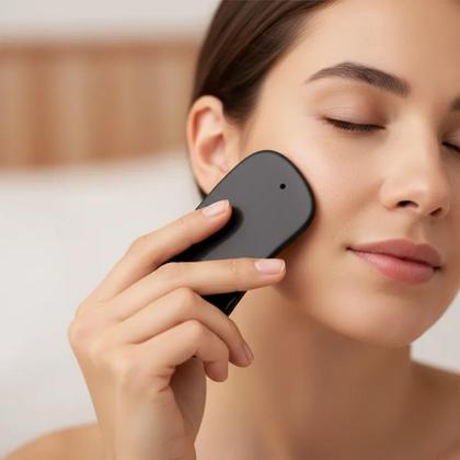 Imagem de Gua Sha Massagem Pedra Obsidiana Preta Chifre - Gold