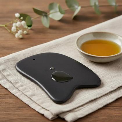 Imagem de Gua Sha Massagem Pedra Obsidiana Preta Chifre - Gold