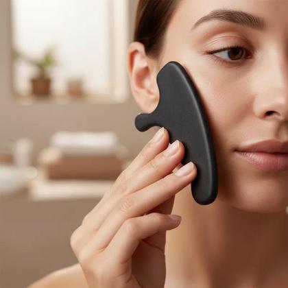 Imagem de Gua Sha Massagem Pedra Obsidiana Preta Pés - Gold