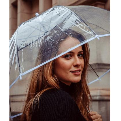 Imagem de Guarda Chuva Automático Com Cabo Curvo Sombrinha Transparente E Branca Fazzoletti