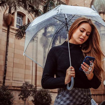 Imagem de Guarda Chuva Automático Com Cabo Curvo Sombrinha Transparente Fazzoletti