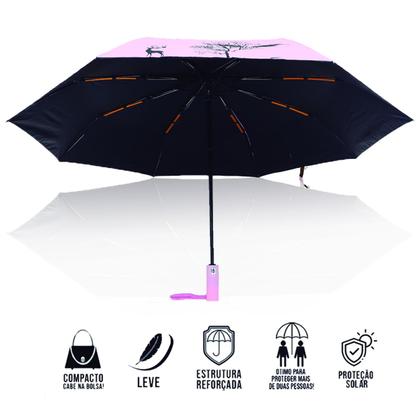 Imagem de Guarda Chuva Automático Hastes Duplas Reforçado Contra Vento Com Proteção Solar Blackout Cabe Na Bolsa / 1058A