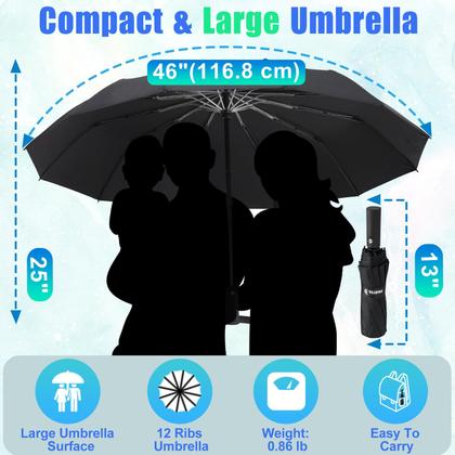 Imagem de Guarda-chuva GAOYAING Windproof Travel Compact Automatic Black