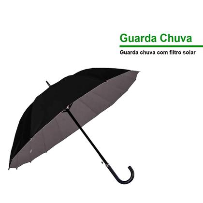 Imagem de Guarda Chuva Grande Automático 10 Varetas Cabo Curvo Preto