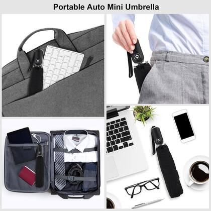 Imagem de Guarda-chuva LEAGERA Automático Flat Dobrável Portátil Preto