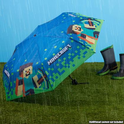 Imagem de Guarda-chuva Minecraft Kids dobrável, durável e compacto, azul/verde