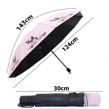 Imagem de Guarda chuva Reforçado com Proteção Solar Grande Amplitude Tecido Resistente Cabe na Bolsa Abertura Manual - BORBOLETA