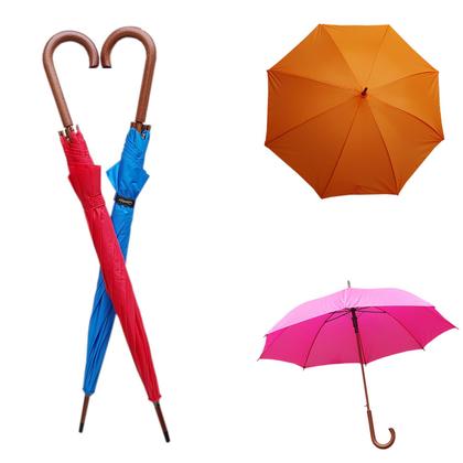 Imagem de Guarda Chuva Sombrinha Colorido Cabo Cor de Madeira Automático - Várias Cores