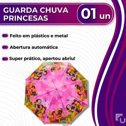 Imagem de Guarda Chuva Sombrinha Infantil Criança Princesas Rosa Disney Quebra Sol Umbrela Tuut