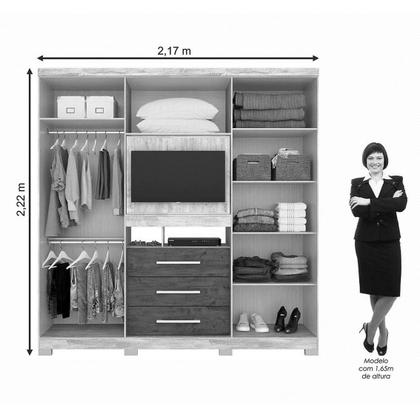 Guarda Roupa 06 Pts 03 Gav e Painel p/ Tv + Espelho Dubai Plus