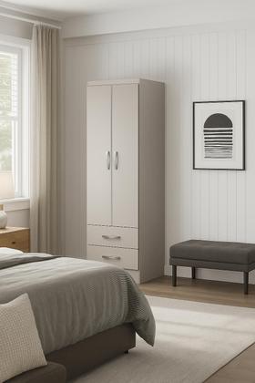 Imagem de Guarda Roupa 2 Portas 2 Gavetas Roupeiro Compacto Quarto Infantil Solteiro Completo Com Cabideiro Branco