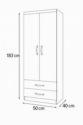 Imagem de Guarda Roupa 2 Portas 2 Gavetas Roupeiro Compacto Quarto Infantil Solteiro Completo Com Cabideiro Branco