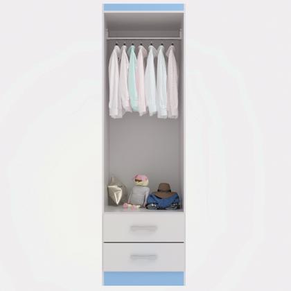 Imagem de Guarda Roupa 2 Portas 2 Gavetas Roupeiro Compacto Quarto Infantil Solteiro Completo Com Cabideiro BrancoAzul