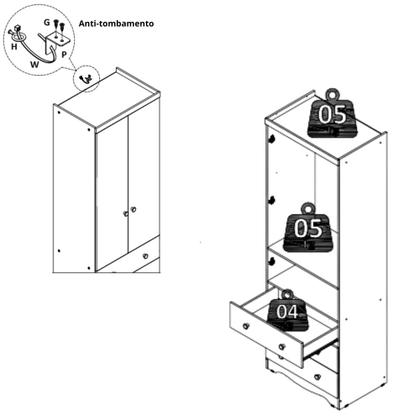 Imagem de Guarda Roupa 2 Portas 3 Gavetas Smim New Móveis Peroba