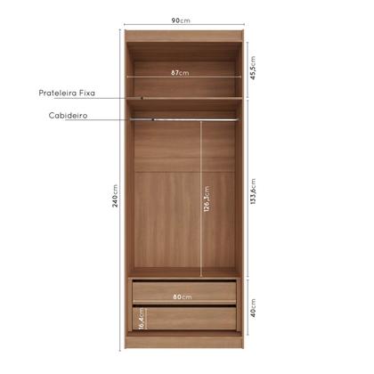 Imagem de Guarda Roupa 2 Portas com Cabideiro 2 Gavetas Hera CabeCasa MadeiraOriginals