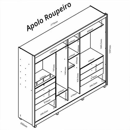 Imagem de Guarda Roupa 2 Portas com Espelho 100% MDF Apolo Gelius Naturale/Off White
