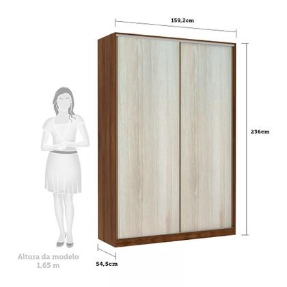 Imagem de Guarda Roupa 2 Portas de Correr 3 Gavetas 159cm com Espelho Prime Luciane Móveis