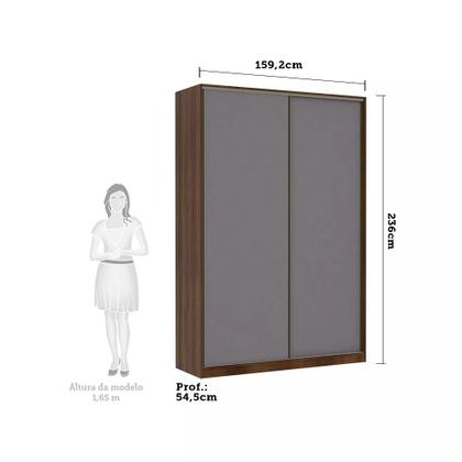 Imagem de Guarda Roupa 2 Portas de Correr 3 Gavetas 159cm com Espelho Prime Luciane Móveis