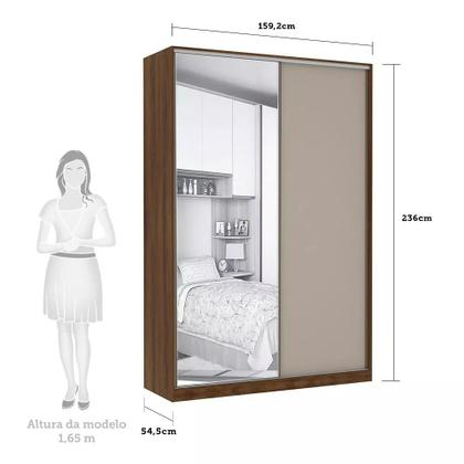 Imagem de Guarda Roupa 2 Portas de Correr Alumínio Inox com Espelho 3 Gavetas 159 cm Prime Luciane Móveis
