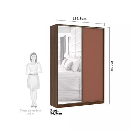 Imagem de Guarda Roupa 2 Portas de Correr Alumínio Inox com Espelho 3 Gavetas 159 cm Prime Luciane Móveis