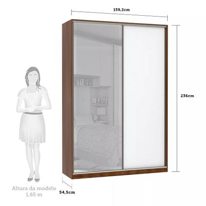 Imagem de Guarda Roupa 2 Portas de Correr Alumínio Inox com Vidro Reflecta Prata 159 cm Prime Luciane Móveis