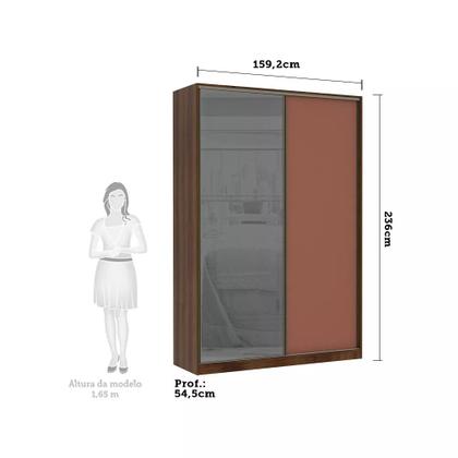 Imagem de Guarda Roupa 2 Portas de Correr Alumínio Inox com Vidro Reflecta Prata 159 cm Prime Luciane Móveis