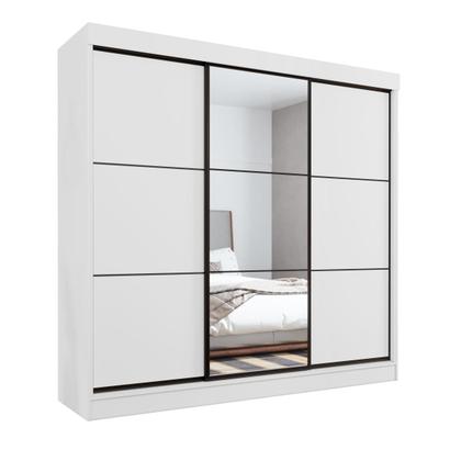 Imagem de Guarda Roupa 2,30m Casal c/ Espelho 3 Portas Correr 8 Gavetas Tokio Branco - Rud Rack