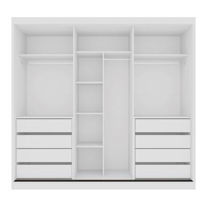 Imagem de Guarda Roupa 2,30m Casal c/ Espelho 3 Portas Correr 8 Gavetas Tokio Branco - Rud Rack