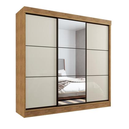 Imagem de Guarda Roupa 2,30m Casal c/ Espelho 3 Portas Correr 8 Gavetas Tokio Cedro Areia - Rud Rack