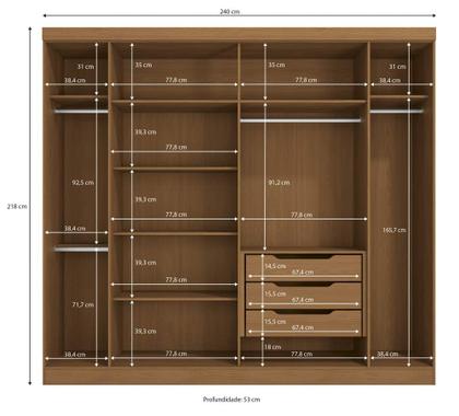 Guarda Roupa 240cm 06 portas e 03 gavetas M556 Kappesberg - Guarda