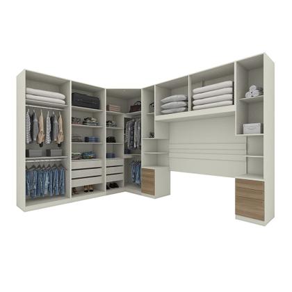 Imagem de Guarda-roupa 269,5 cm X 354,5cm Casal com Espelho Canto Closet Cabeceira Queen 6 Peças Seletto Henn - Areia/Jequitibá