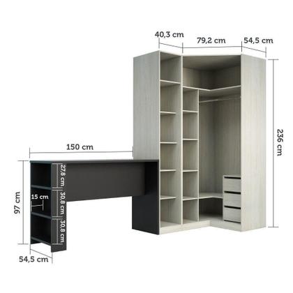 Imagem de Guarda Roupa 3 Gavetas, Cabideiro E Bancada Crema Com PTx