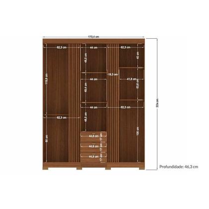 Imagem de Guarda Roupa 3 Portas (1 c/ Espelho) e 3 Gavetas c/ Pés Aurora 3.3 Jatobá/Grafite - Santos Andirá