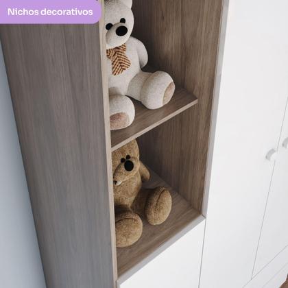 Imagem de Guarda Roupa 3 Portas 2 Gavetas 2 Nichos Bala de Menta Cor Flex Henn Rústico/Branco
