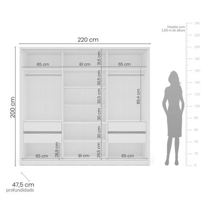 Imagem de Guarda-roupa 3 Portas de Correr 4 Gavetas com Espelho Valência