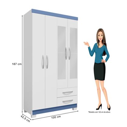 Imagem de Guarda Roupa 4 Portas 2 Gavetas Modena Branco Tx Flex Detalhe Azul - Combo Stock